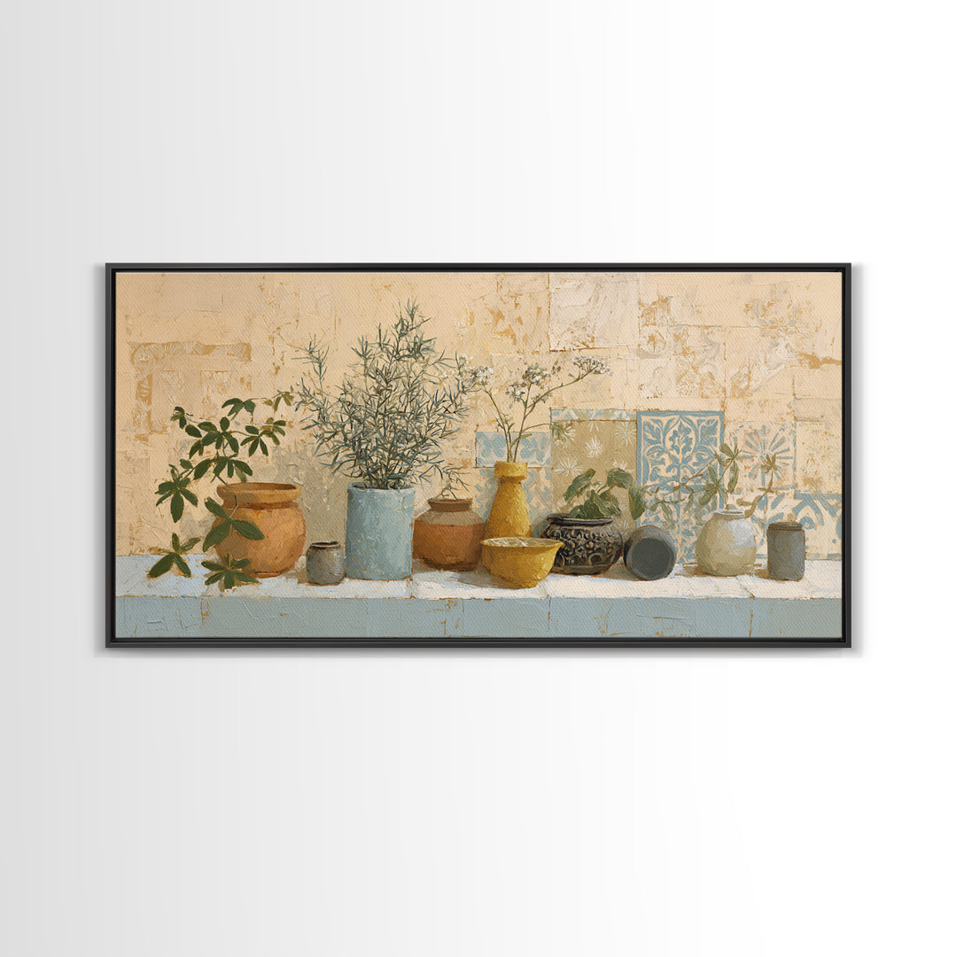 Wild Herbs Rosemary and Thyme Botanical Study Canvas Print, Mediterranean Art, Living Room Decor, Watercolor Art, Azure, MAR-2x1-68