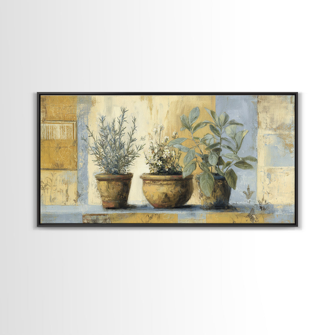 Wild Herbs Rosemary and Thyme Botanical Study Canvas Print, Mediterranean Art, Watercolor Painting, Living Room Decor, Azure, MAR-2x1-92