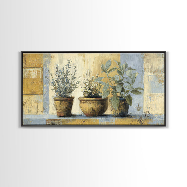 Wild Herbs Rosemary and Thyme Botanical Study Canvas Print, Mediterranean Art, Watercolor Painting, Living Room Decor, Azure, MAR-2x1-92