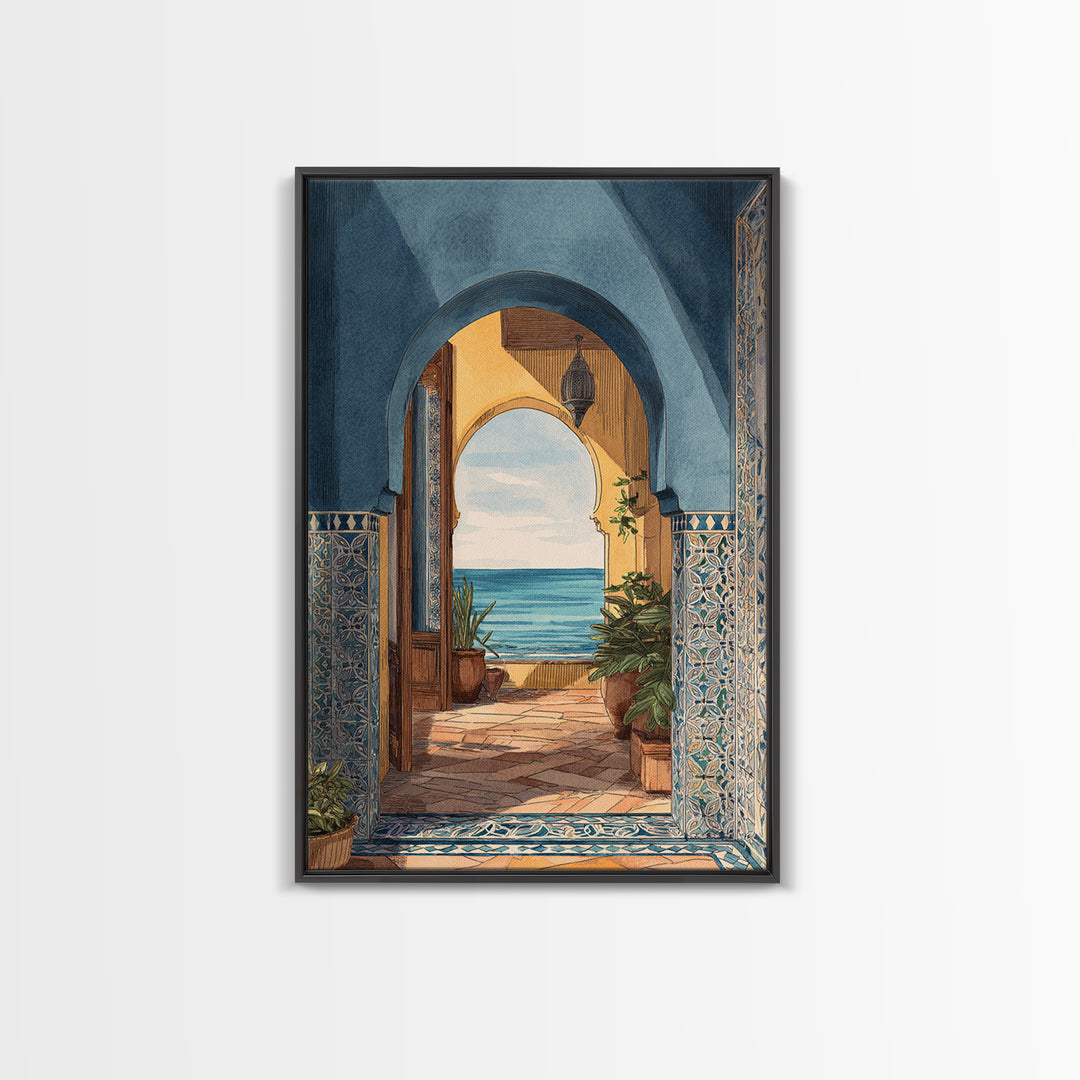 Mediterranean Arch Framing Ocean Horizon Canvas Print, Mediterranean Art, Coastal Decor, Living Room Decor, Fine Art, Azure, MAR-2x3-11