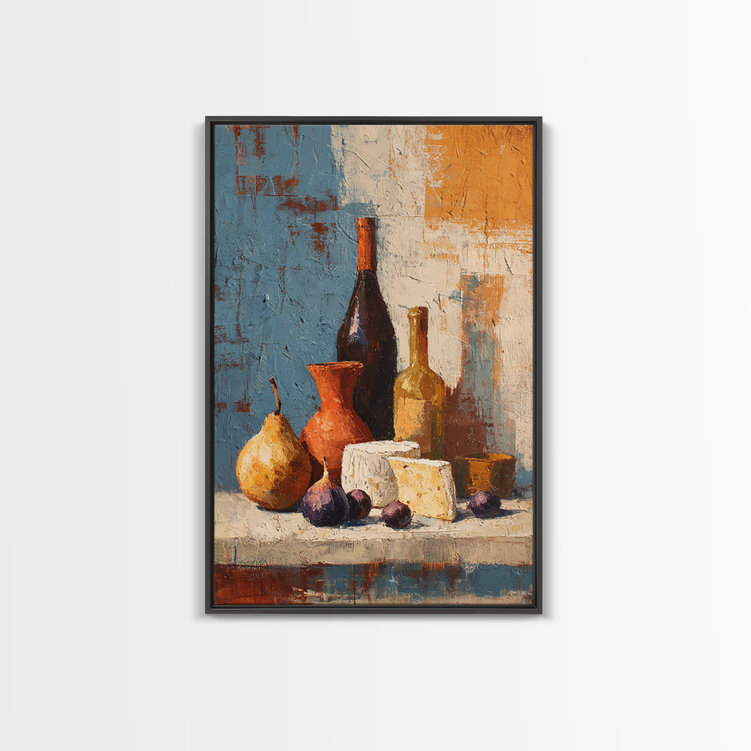 Figs Olives and Cheese Still Life Canvas Print, Mediterranean Art, Modern Wall Art, Living Room Decor, Fine Art, Azure, MAR-2x3-16