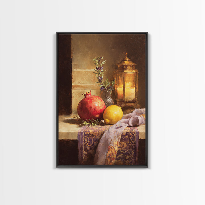 Pomegranate Still Life Canvas Print, Mediterranean Art, Coastal Art, Living Room Decor, Watercolor Art, Azure, MAR-2x3-27