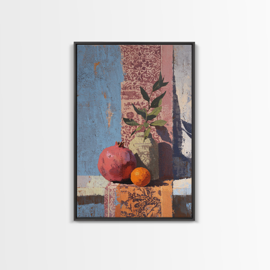 Pomegranate Still Life Framed Canvas Print, Mediterranean Art, Digital Art Prints, Living Room Decor, Fine Art, Azure, MAR-2x3-3