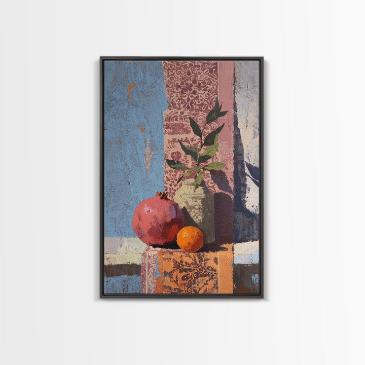 Pomegranate Still Life Framed Canvas Print, Mediterranean Art, Digital Art Prints, Living Room Decor, Fine Art, Azure, MAR-2x3-3