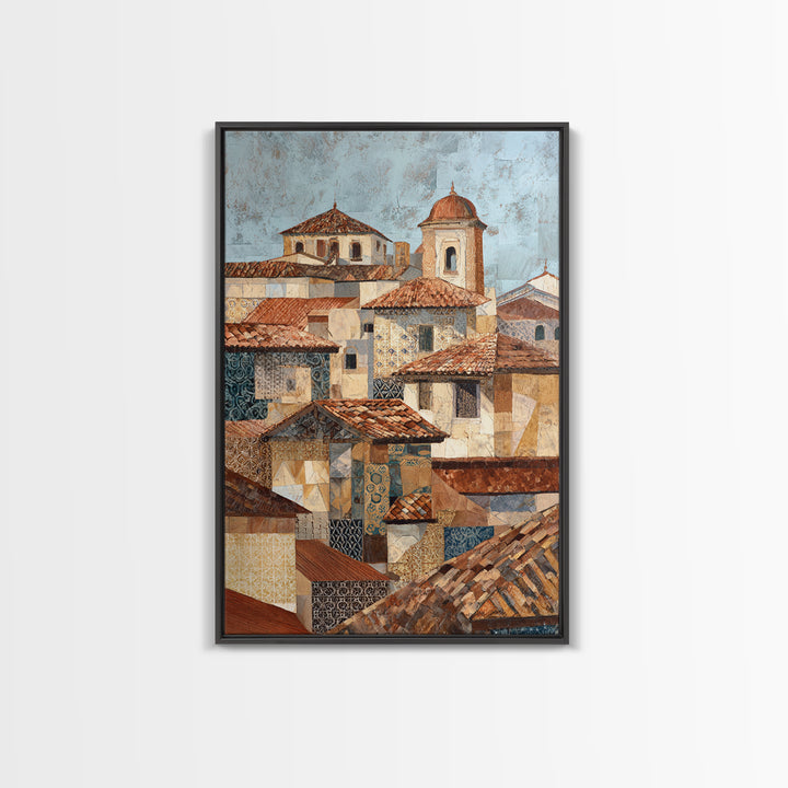 Sunset over Red Tiled Rooftops Canvas Print, Mediterranean Art, Gallery Wall Art, Living Room Decor, Fine Art, Azure, MAR-2x3-31