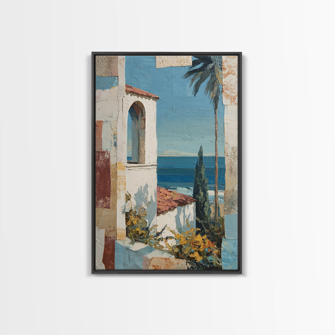 Mediterranean Arch Framing Ocean Horizon Canvas Print, Mediterranean Art, Gallery Decor, Living Room Decor, Fine Art, Azure, MAR-2x3-35