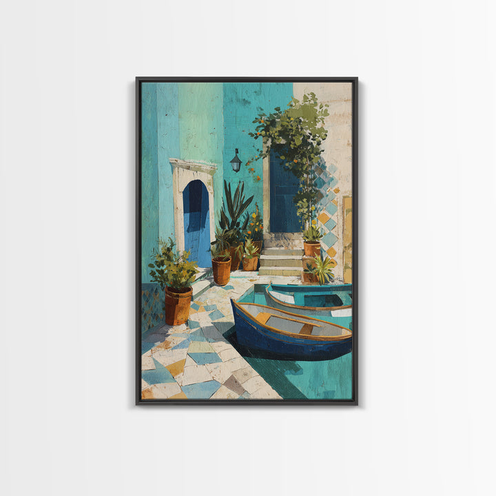 Coastal Fishing Boats Canvas Print, Mediterranean Art, Wall Decor, Living Room Decor, Fine Art, Azure, Contemporary Art, MAR-2x3-39