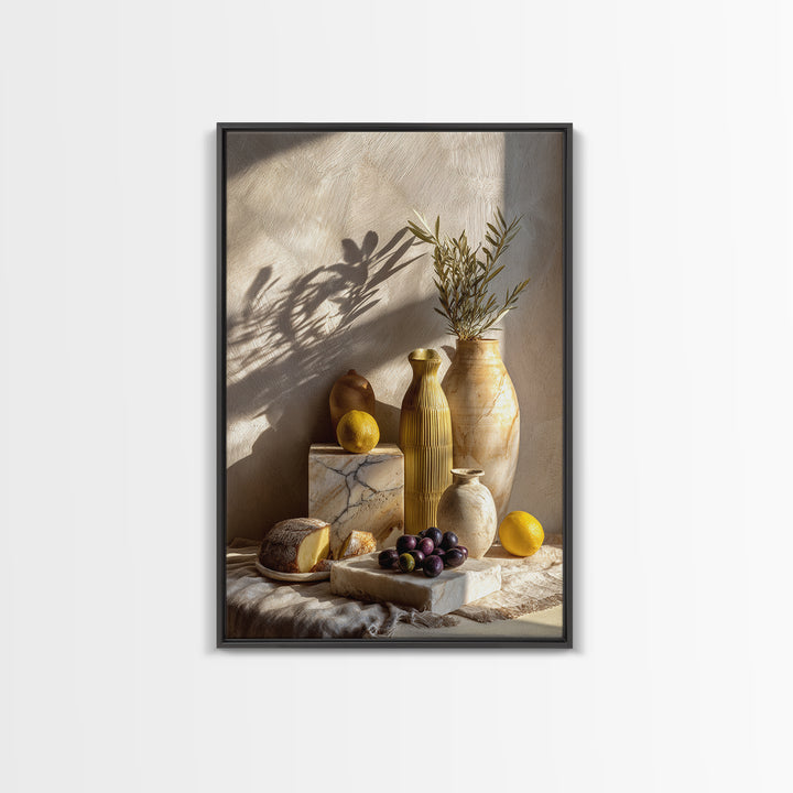 Figs Olives and Cheese Still Life Canvas Print, Mediterranean Art, Landscape Wall Art, Living Room Decor, Fine Art, Azure, MAR-2x3-40