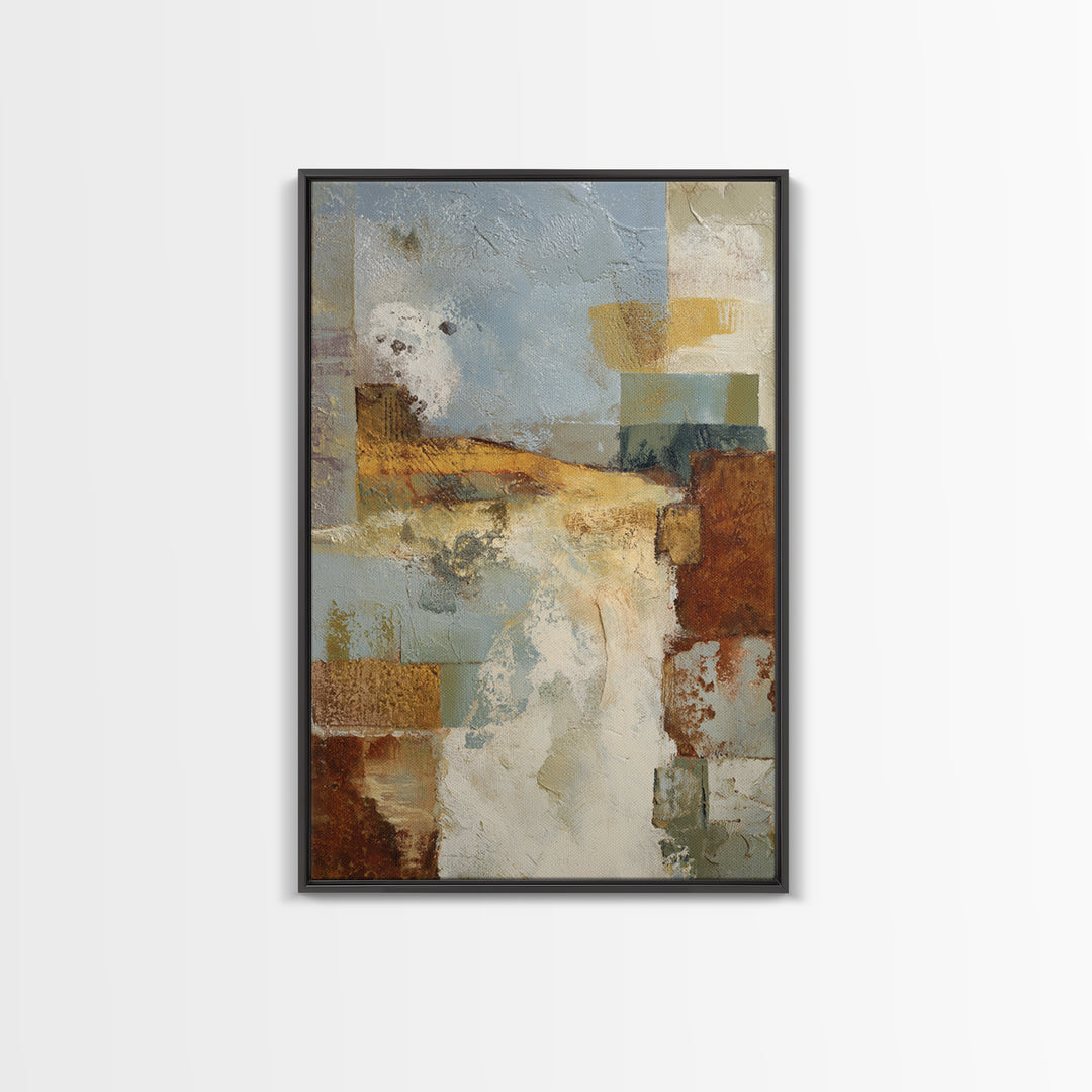 Warm Terra Cotta Abstract Landscape Framed Canvas Print, Mediterranean Art, Statement Artwork, Living Room Decor, Azure, MAR-2x3-46