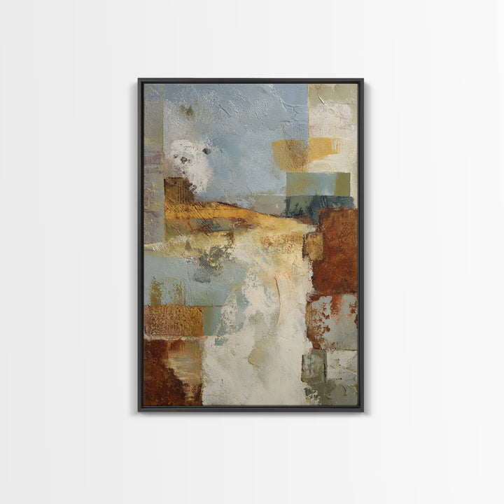 Warm Terra Cotta Abstract Landscape Framed Canvas Print, Mediterranean Art, Statement Artwork, Living Room Decor, Azure, MAR-2x3-46
