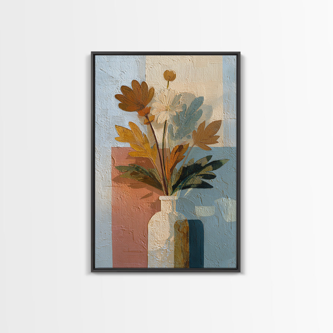 Greek Vase Modern Floral Design Framed Canvas Print, Mediterranean Art, Modern Decor, Living Room Decor, Fine Art, Azure, MAR-2x3-47