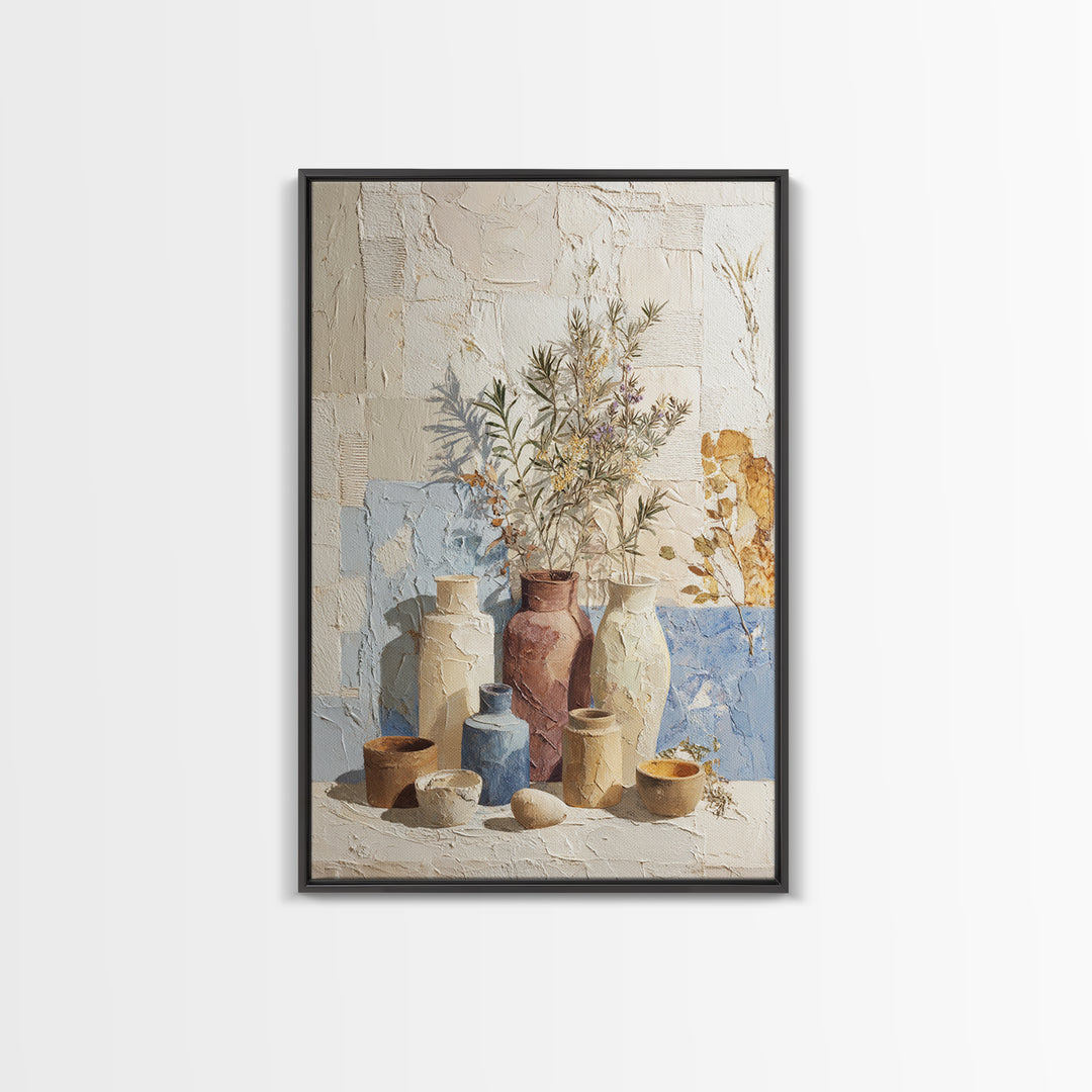 Wild Herbs Rosemary and Thyme Botanical Study Framed Canvas Print, Mediterranean Art, Coastal Art, Living Room Decor, Azure, MAR-2x3-56