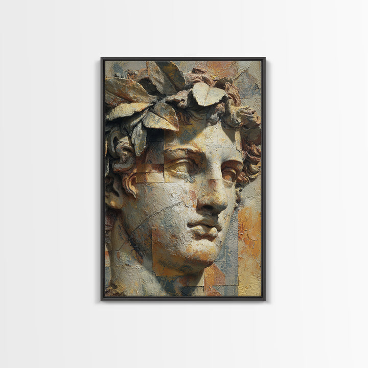 Roman Statue Bust Framed Canvas Print, Mediterranean Art, Wall Decor, Living Room Decor, Fine Art, Azure, Contemporary Art, MAR-2x3-6