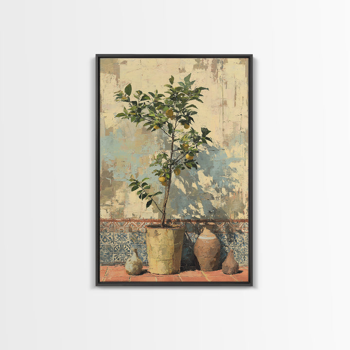 Citrus Tree in Clay Pot Canvas Print, Mediterranean Art, Room Decor, Living Room Decor, Oil Painting, Azure, Printable Art, MAR-2x3-66