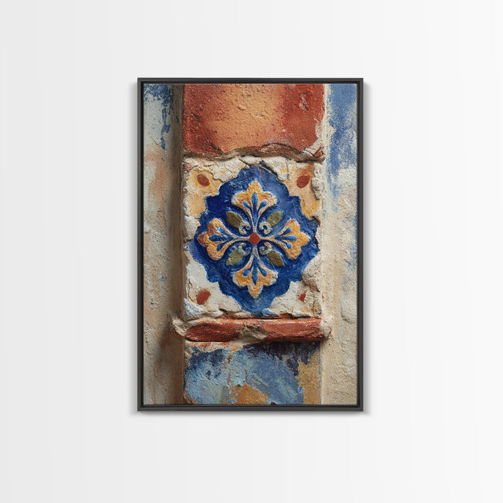 Spanish Tile Ornament Canvas Print, Mediterranean Art, Neutral Decor, Living Room Decor, Oil Painting, Azure, Home Decor, MAR-2x3-72