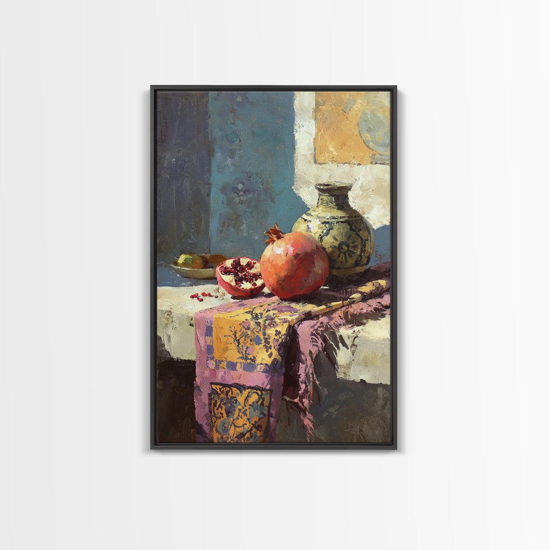 Pomegranate Still Life Framed Canvas Print, Mediterranean Art, Room Decor, Living Room Decor, Fine Art, Azure, Printable Art, MAR-2x3-75