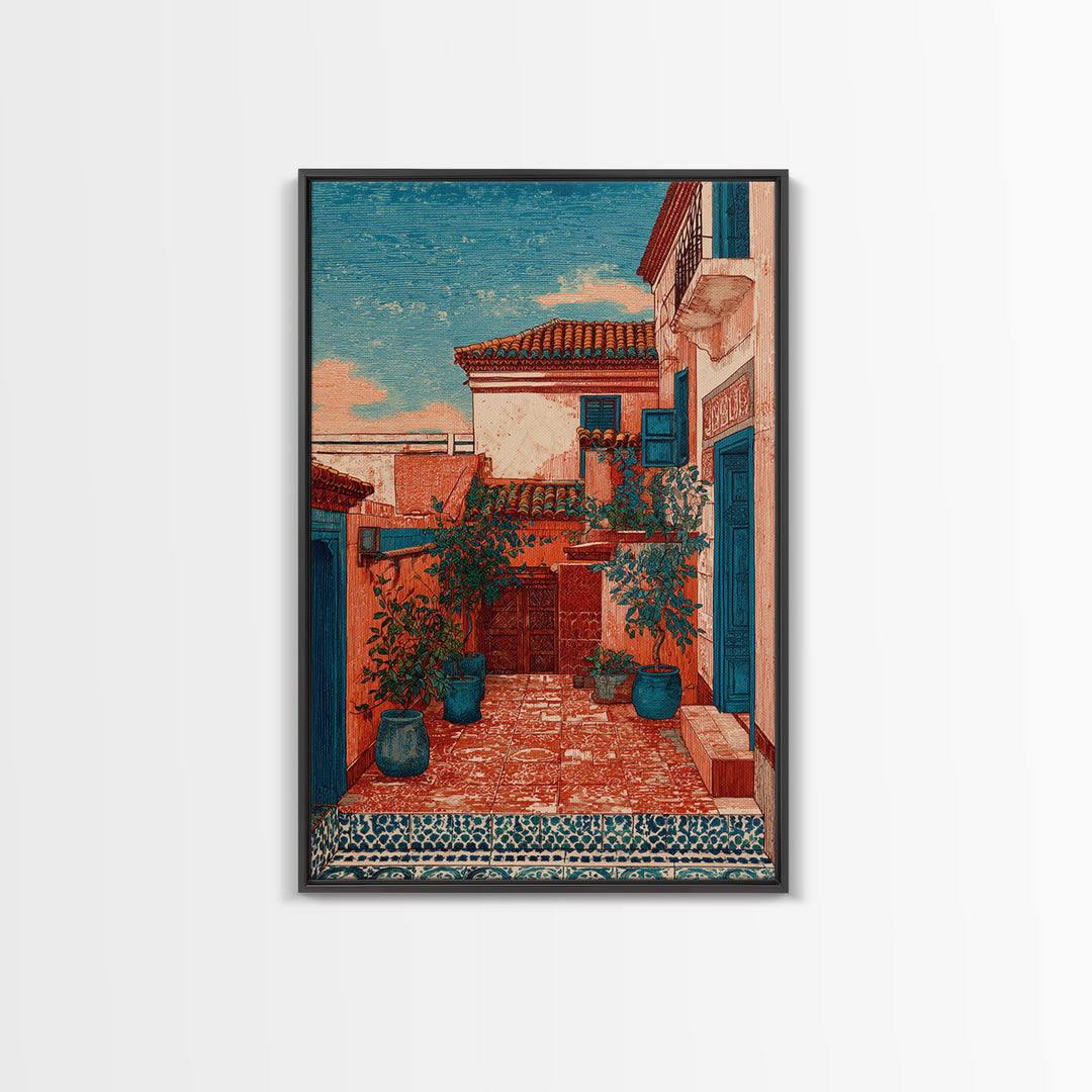 Sunset over Red Tiled Rooftops Canvas Print, Mediterranean Art, Statement Artwork, Living Room Decor, Fine Art, Azure, MAR-2x3-79