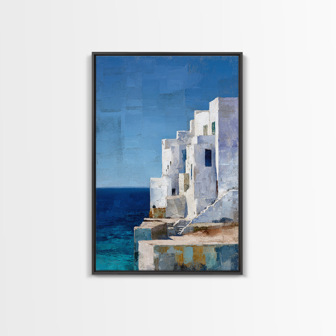 Greek Island White Buildings Above Blue Sea Canvas Print, Mediterranean Art, Art Print, Living Room Decor, Fine Art, Azure, MAR-2x3-9