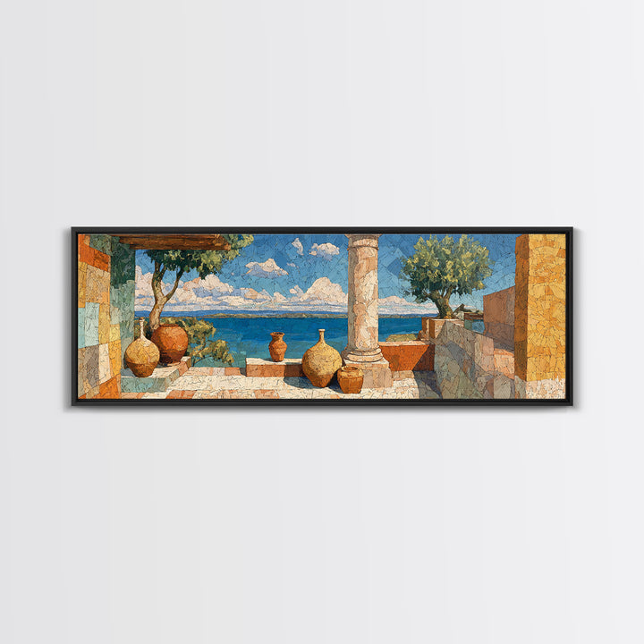 Ancient Column with Sea and Sky Beyond Canvas Print, Mediterranean Art, Landscape Wall Art, Living Room Decor, Abstract Art, MAR-3x1-100