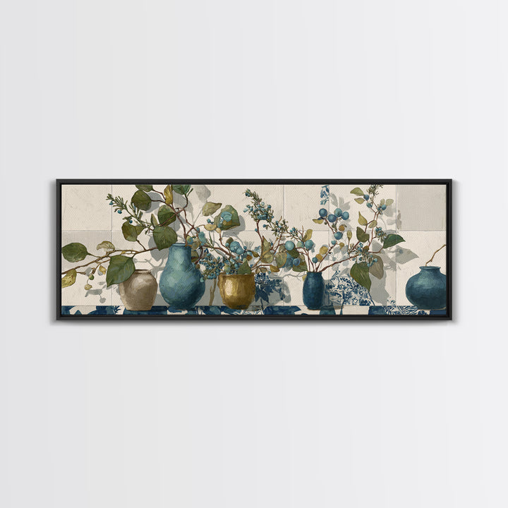 Wild Herbs Rosemary and Thyme Botanical Study Canvas Print, Mediterranean Art, Watercolor Art, Living Room Decor, Azure, MAR-3x1-16