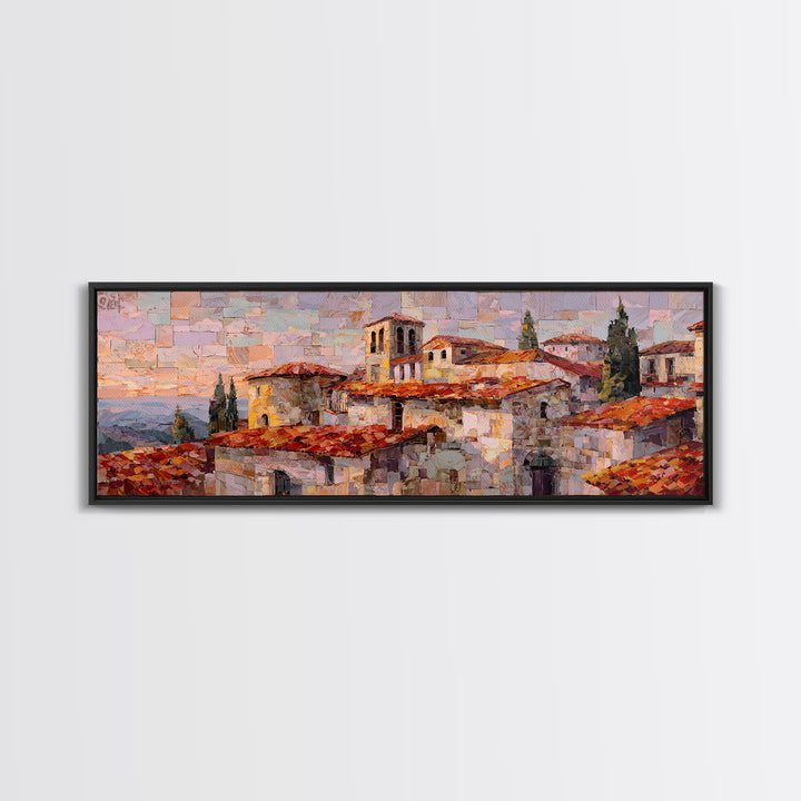 Sunset over Red Tiled Rooftops Canvas Print, Mediterranean Art, Gallery Decor, Living Room Decor, Azure, Minimalist Decor, MAR-3x1-39