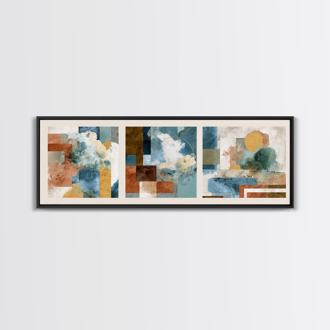 Warm Terra Cotta Abstract Landscape Canvas Print, Mediterranean Art, Watercolor Art, Living Room Decor, Fine Art, Azure, MAR-3x1-54