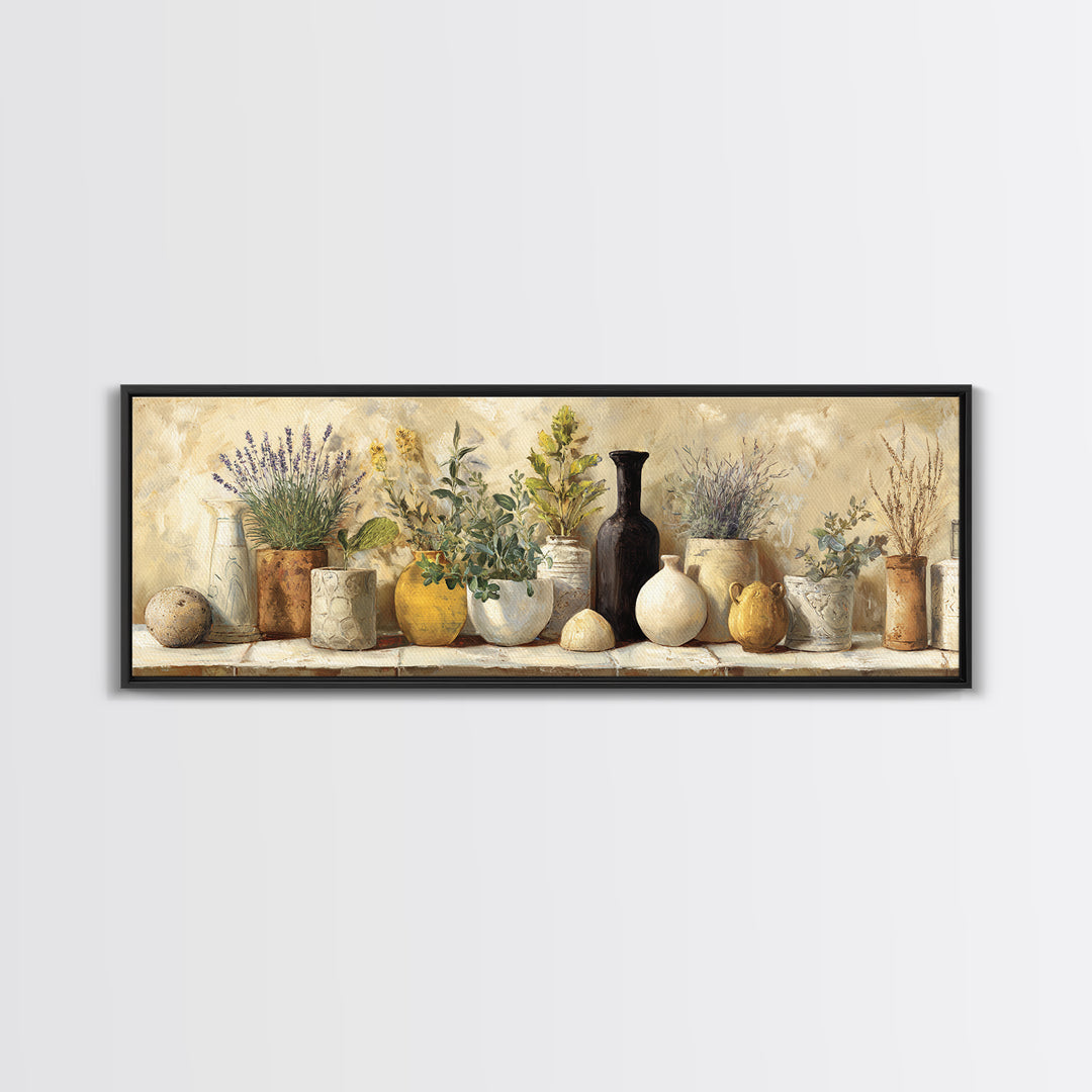 Wild Herbs Rosemary and Thyme Botanical Study Canvas Print, Mediterranean Art, Statement Artwork, Living Room Decor, Azure, MAR-3x1-64
