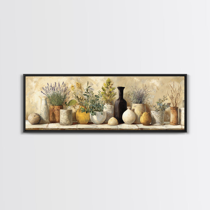 Wild Herbs Rosemary and Thyme Botanical Study Canvas Print, Mediterranean Art, Statement Artwork, Living Room Decor, Azure, MAR-3x1-64
