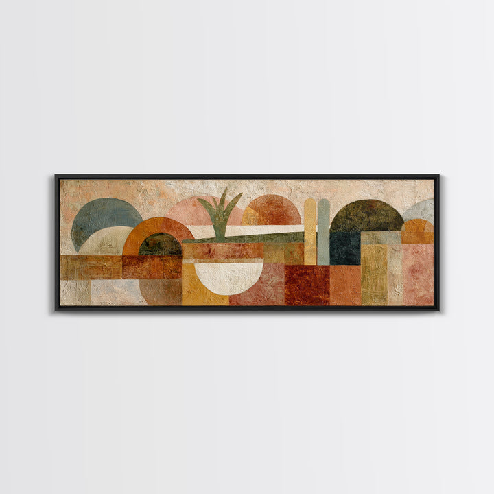 Warm Terra Cotta Abstract Landscape Canvas Print, Mediterranean Art, Textured Painting, Living Room Decor, Oil Painting, Azure, MAR-3x1-78