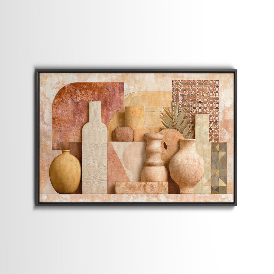 Warm Terra Cotta Abstract Landscape Framed Canvas Print, Mediterranean Art, Original Painting, Living Room Decor, Azure, MAR-3x2-18