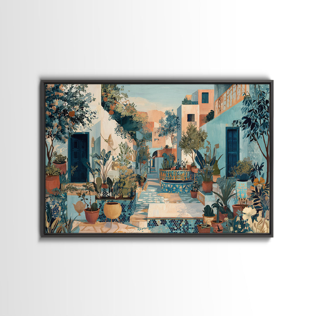 Sunset over Red Tiled Rooftops Canvas Print, Mediterranean Art, Modern Wall Art, Living Room Decor, Azure, Downloadable Art, MAR-3x2-51