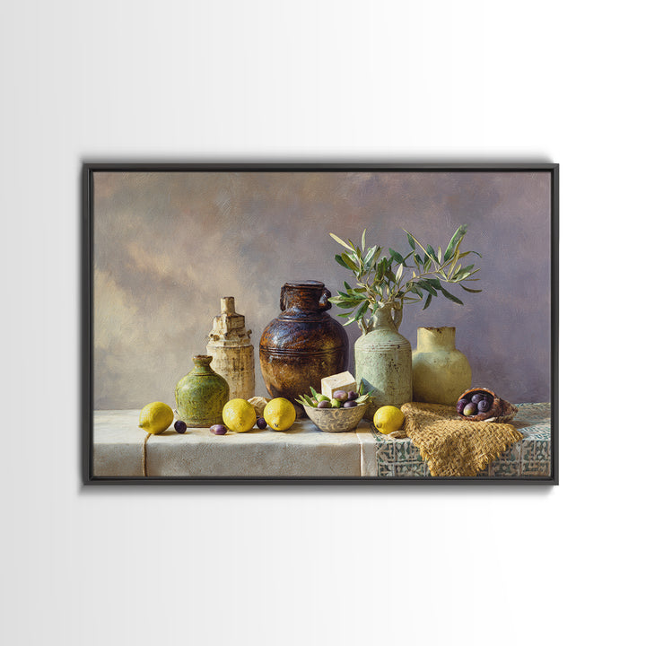 Figs Olives and Cheese Still Life Canvas Print, Mediterranean Art, Downloadable Art, Living Room Decor, Fine Art, Azure, MAR-3x2-84