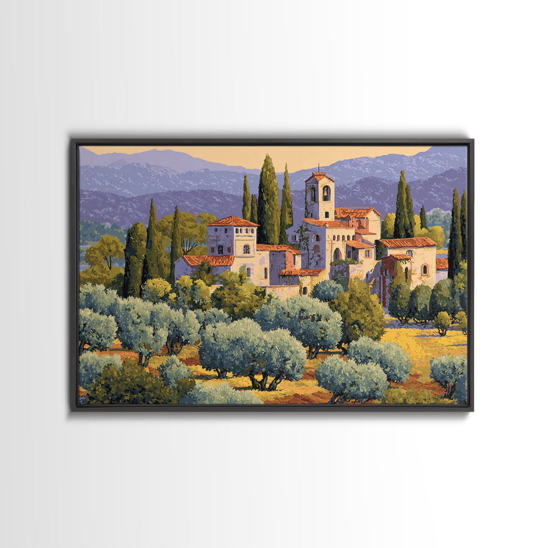 Olive Grove under Pale Morning Light Canvas Print, Mediterranean Art, Beach Wall Art, Living Room Decor, Fine Art, Azure, MAR-3x2-93