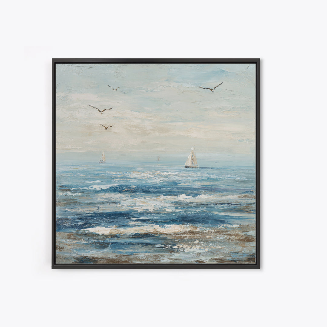 Elegant Moonlit Ocean Horizon Framed Canvas Print, Master Bedroom, Modern Decor, Bedroom Decor, Fine Art, Sanctuary, Wall Decor, MAS-1x1-1
