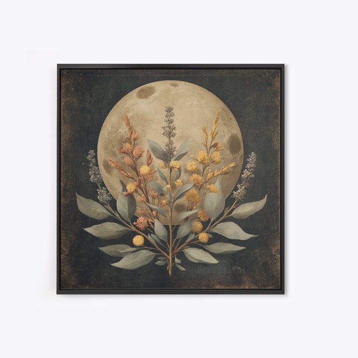 Dreamy Celestial Moon and Botanical Composition Canvas Print, Master Bedroom, Bedroom Wall Decor, Bedroom Decor, Sanctuary, MAS-1x1-11