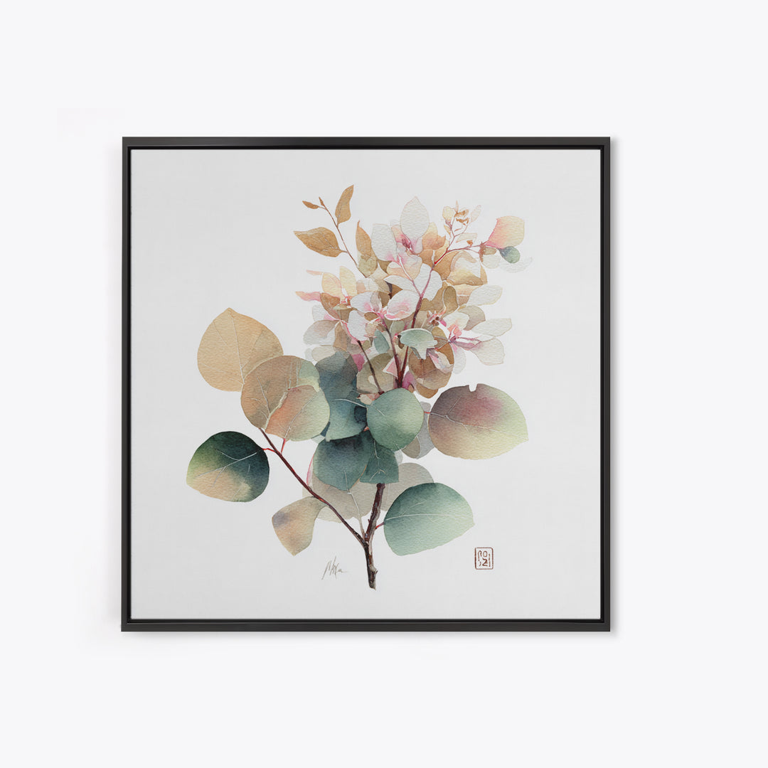 Gentle Eucalyptus Watercolor Branches Framed Canvas Print, Master Bedroom, Art Print, Bedroom Decor, Oil Painting, Sanctuary, MAS-1x1-12
