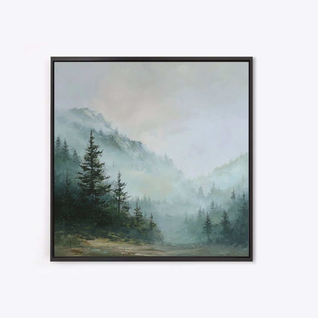 Calm Misty Forest Panorama Framed Canvas Print, Master Bedroom, Wedding Decor, Bedroom Decor, Sanctuary, Rustic Home Decor, MAS-1x1-28