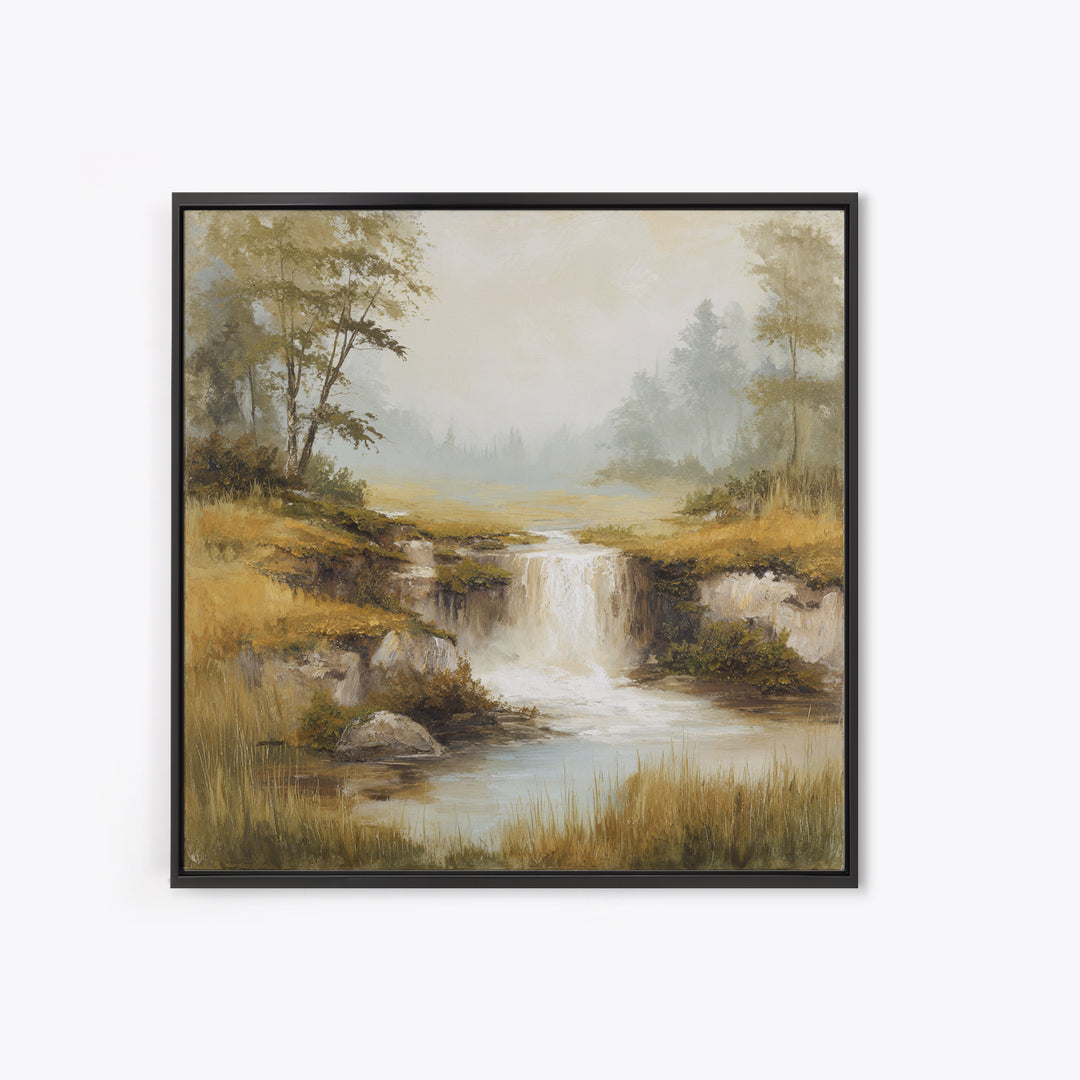 Peaceful Waterfall in Misty Green Forest Canvas Print, Master Bedroom, Room Decor, Bedroom Decor, Fine Art, Sanctuary, MAS-1x1-91