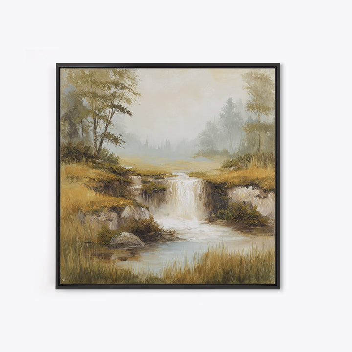 Peaceful Waterfall in Misty Green Forest Canvas Print, Master Bedroom, Room Decor, Bedroom Decor, Fine Art, Sanctuary, MAS-1x1-91