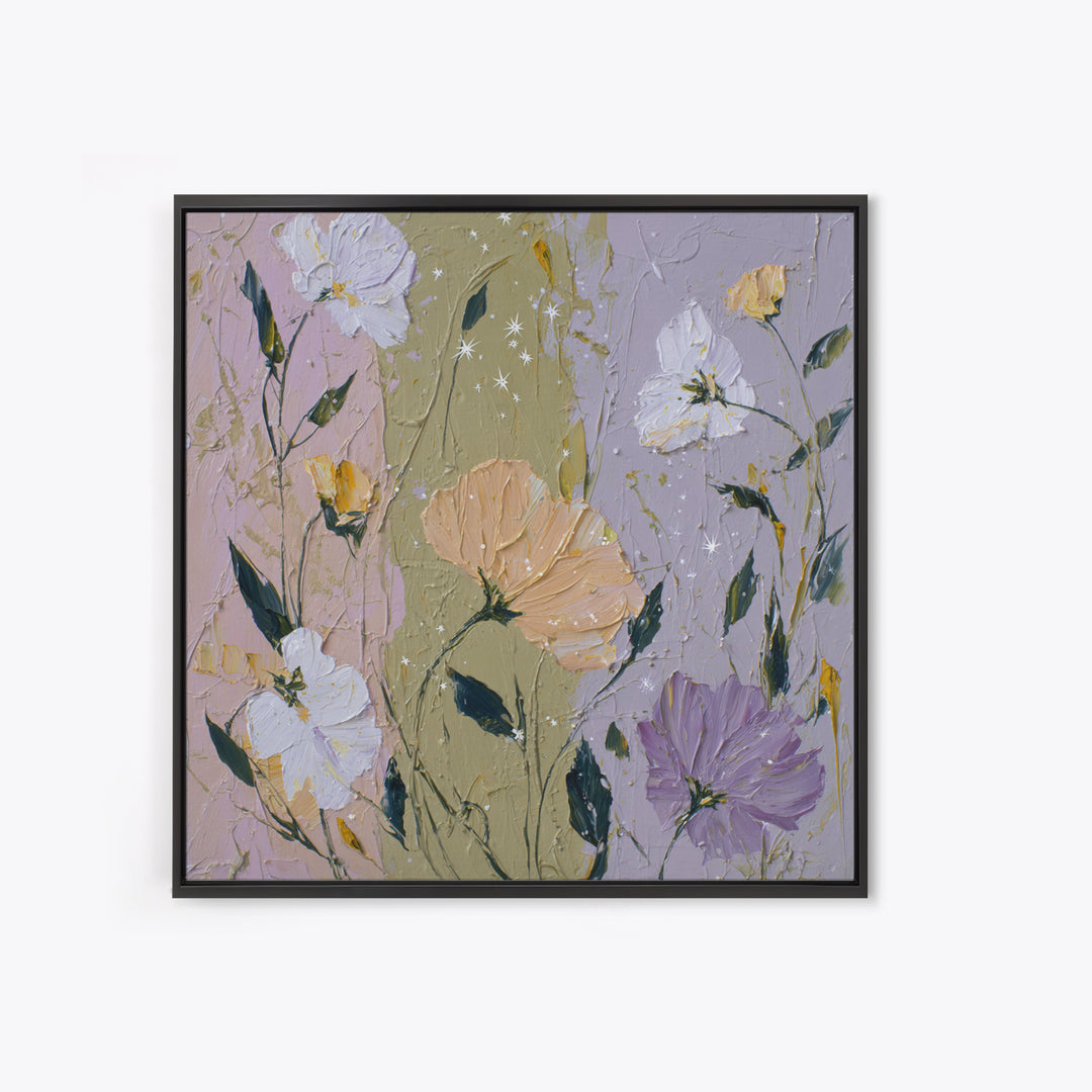 Night Garden with Pale Flowers and Stars Canvas Print, Master Bedroom, Fine Art Print, Bedroom Decor, Watercolor Art, Sanctuary, MAS-1x1-95