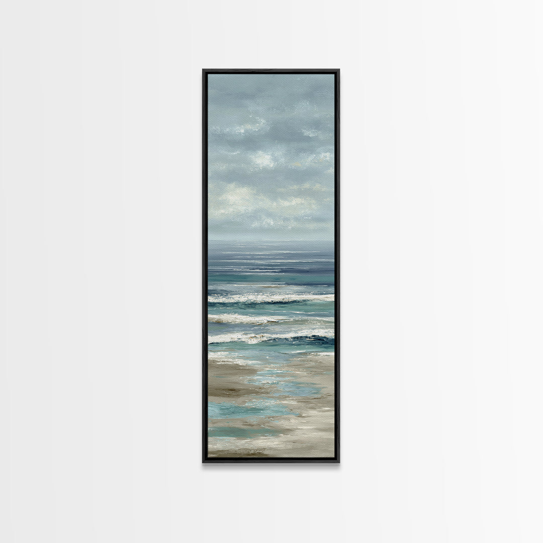 Elegant Moonlit Ocean Horizon Canvas Print, Master Bedroom, Minimalist Decor, Bedroom Decor, Oil Painting, Sanctuary, MAS-1x3-13