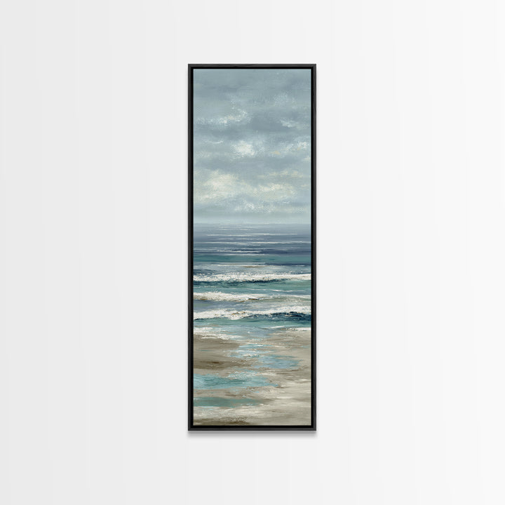 Elegant Moonlit Ocean Horizon Canvas Print, Master Bedroom, Minimalist Decor, Bedroom Decor, Oil Painting, Sanctuary, MAS-1x3-13