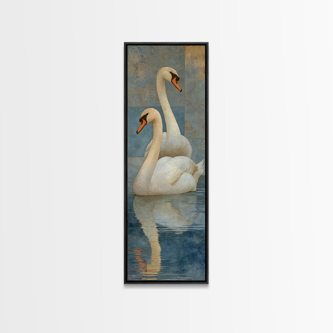 Romantic Swan Pair on Dark Water Canvas Print, Master Bedroom, Farmhouse Wall Decor, Bedroom Decor, Oil Painting, Sanctuary, MAS-1x3-27