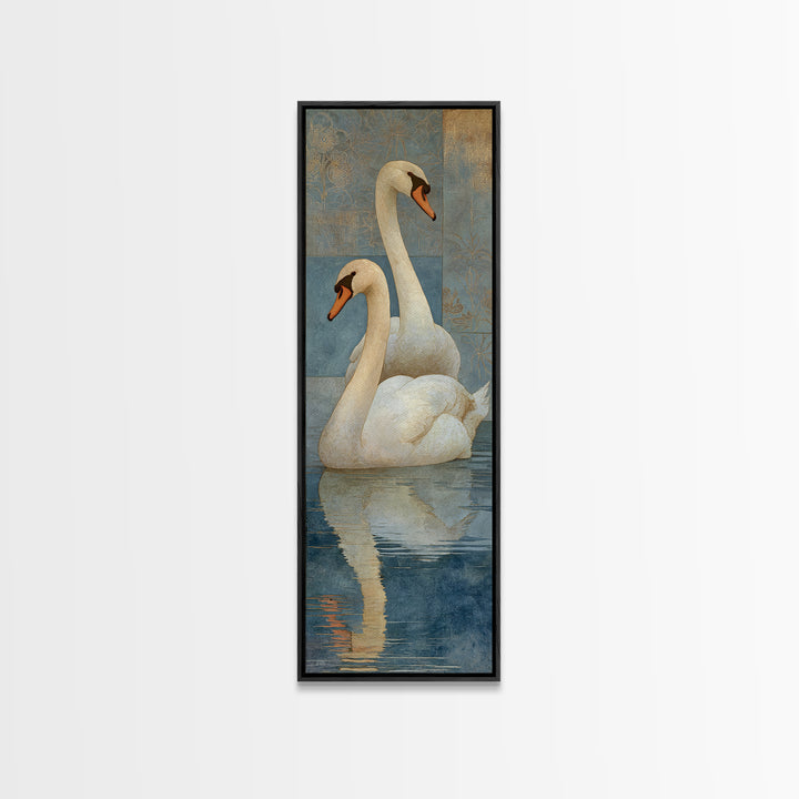 Romantic Swan Pair on Dark Water Canvas Print, Master Bedroom, Farmhouse Wall Decor, Bedroom Decor, Oil Painting, Sanctuary, MAS-1x3-27