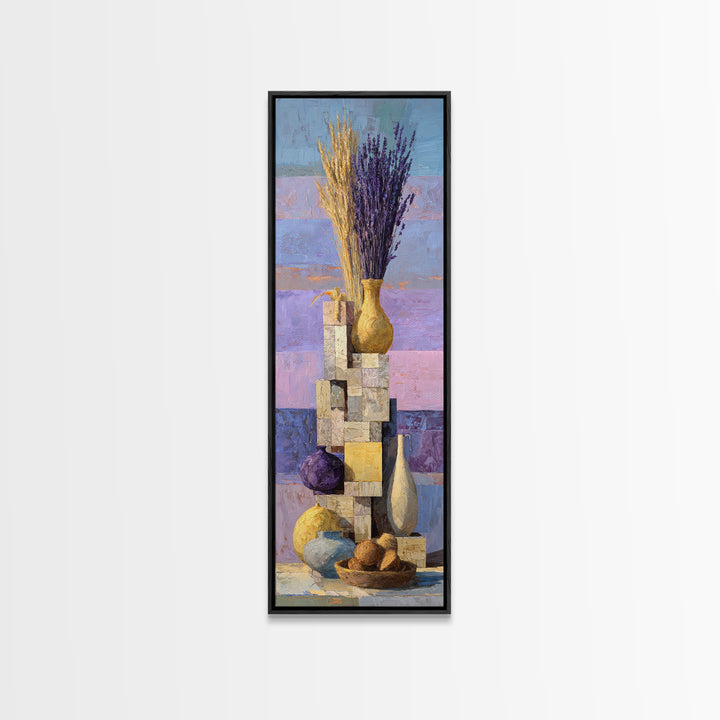 Lavender Field at Twilight Framed Canvas Print, Master Bedroom, Over Bed Wall Art, Bedroom Decor, Oil Painting, Sanctuary, MAS-1x3-30