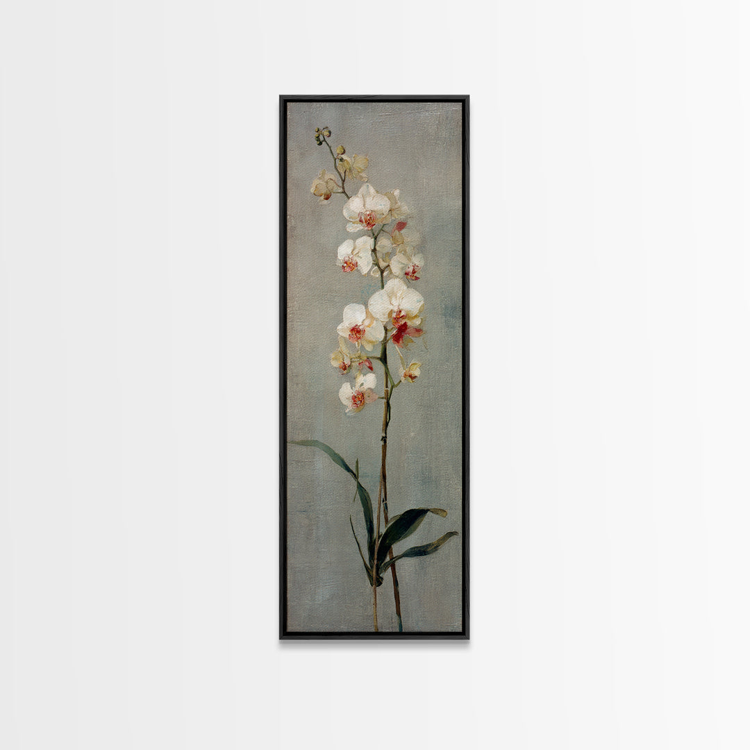 White Orchids Against Warm Gray Background Framed Canvas Print, Master Bedroom, Wall Art, Bedroom Decor, Oil Painting, MAS-1x3-45