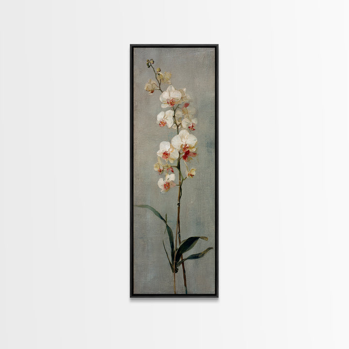White Orchids Against Warm Gray Background Framed Canvas Print, Master Bedroom, Wall Art, Bedroom Decor, Oil Painting, MAS-1x3-45