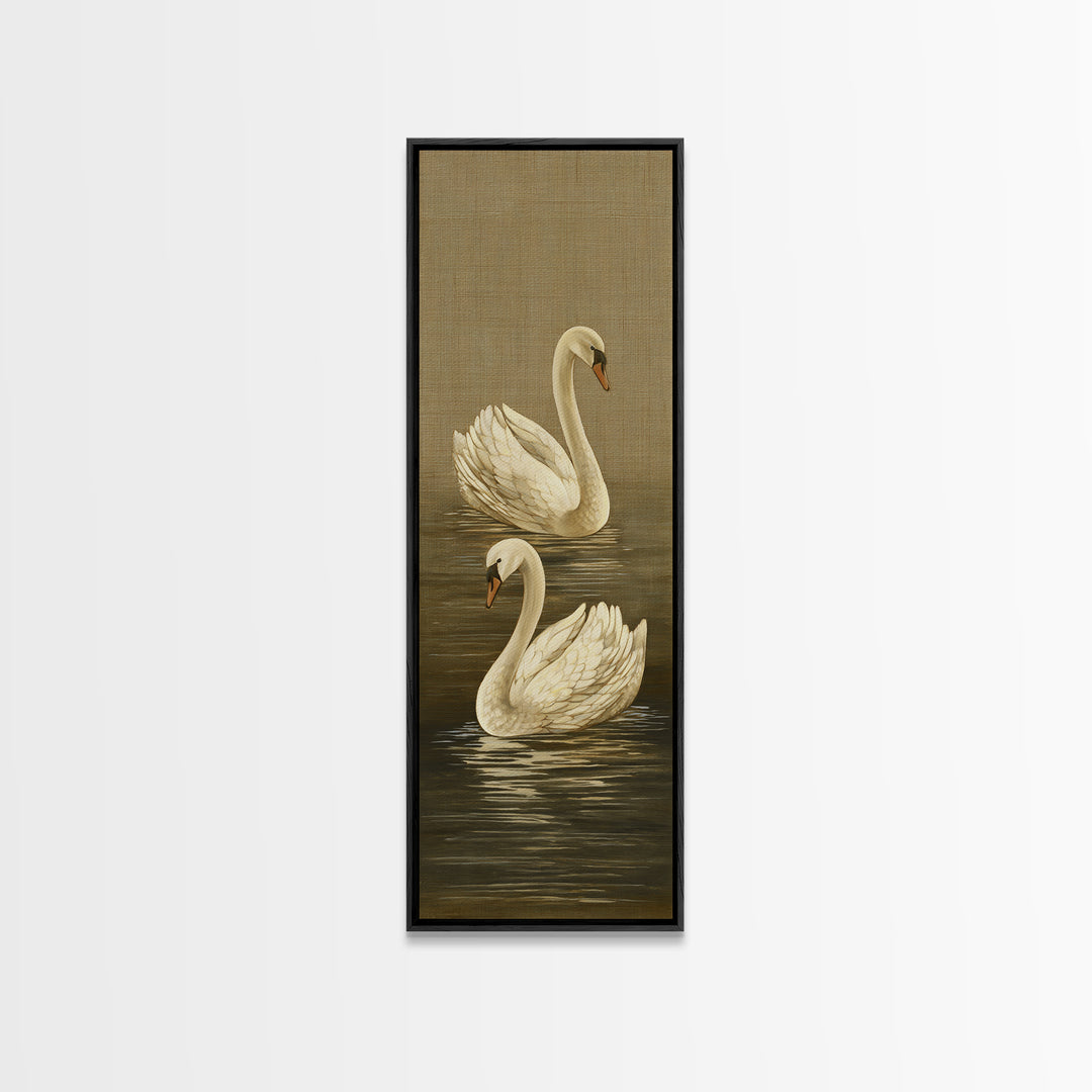 Romantic Swan Pair on Dark Water Canvas Print, Master Bedroom, Set of 2 Prints, Bedroom Decor, Abstract Art, Sanctuary, MAS-1x3-51