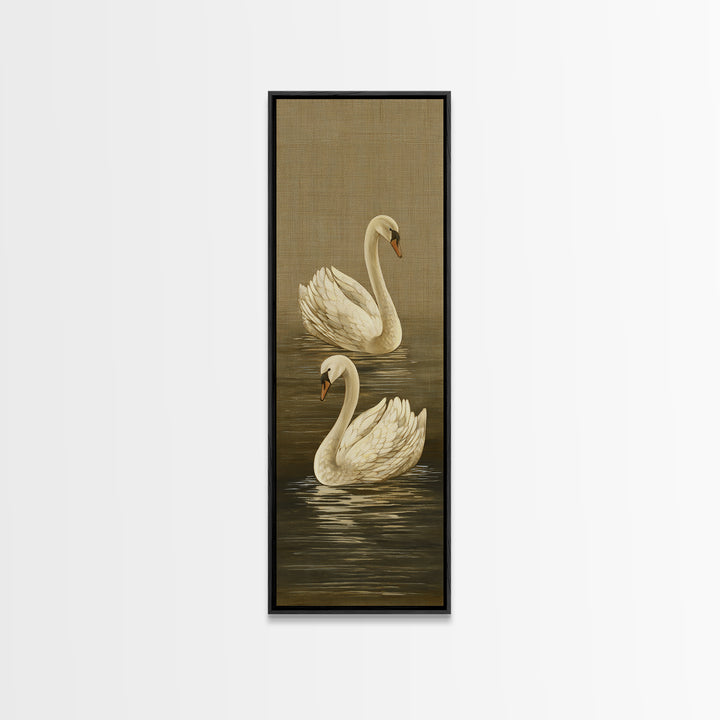 Romantic Swan Pair on Dark Water Canvas Print, Master Bedroom, Set of 2 Prints, Bedroom Decor, Abstract Art, Sanctuary, MAS-1x3-51