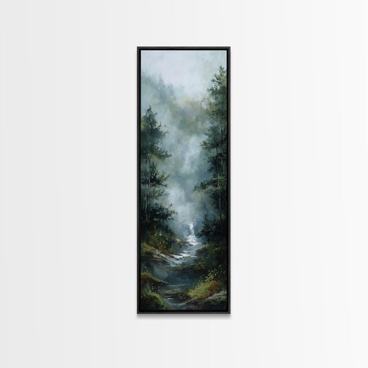 Peaceful Waterfall in Misty Green Forest Canvas Print, Master Bedroom, Wall Decor Bedroom, Bedroom Decor, Fine Art, Sanctuary, MAS-1x3-55
